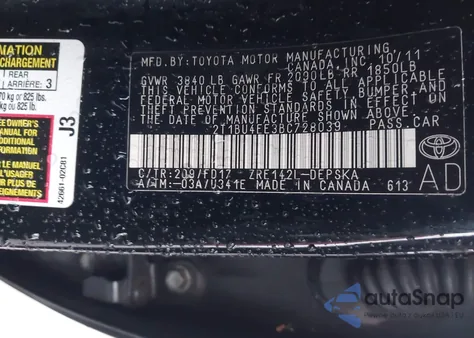 2011 Toyota Corolla S z USA, uszkodzony, nr VIN 2T1BU4EE3BC728039